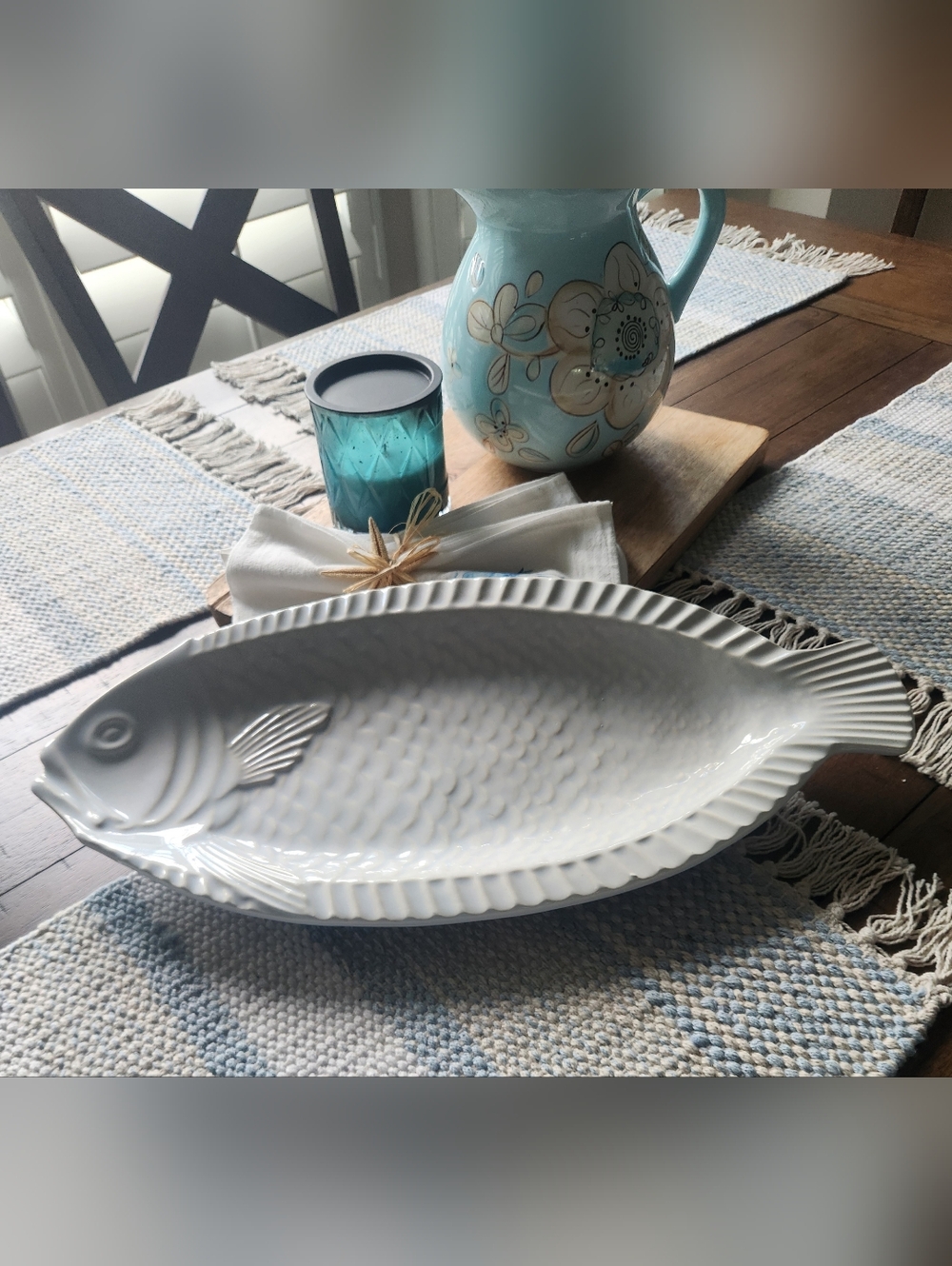 vintage McCoy white fish-shaped ceramic serving platter Oven Safe (1970's)